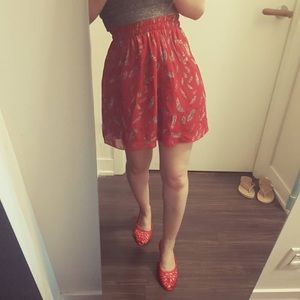 Garage red feather pattern skater skirt